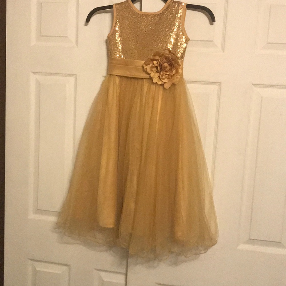 ♥️Gold Sequence Flower Girl Banquet Party Dress